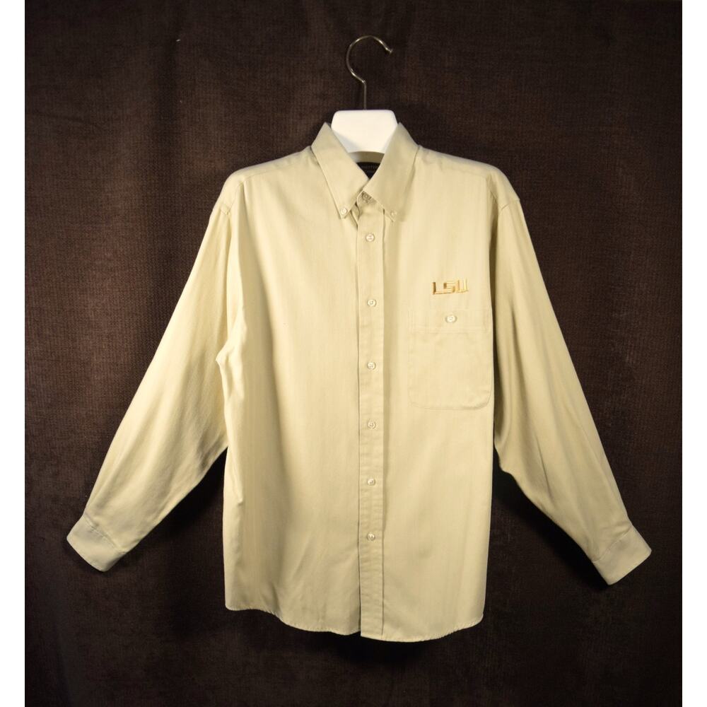 LSU Beige Roundtree & Yorke Dress Shirt Button-up Career Casual Long Sleeve Nice